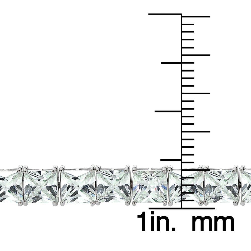 Sterling Silver Princess-cut Cubic  Zirconia 4x4mm Tennis Bracelet-3