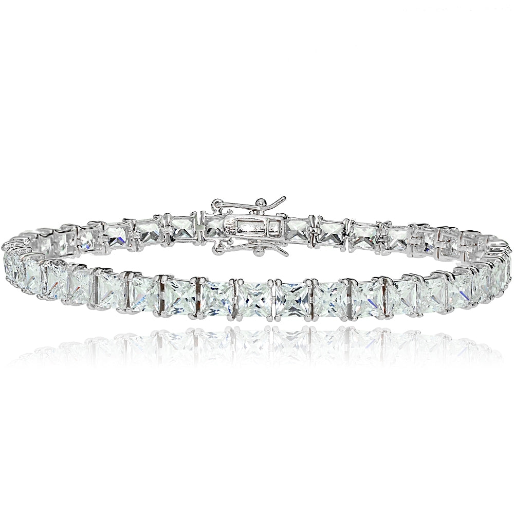 Sterling Silver Princess-cut Cubic  Zirconia 5x5mm Tennis Bracelet