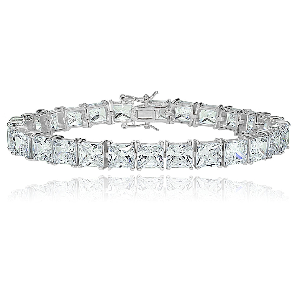 Sterling Silver Princess-cut Cubic  Zirconia 6x6mm Tennis Bracelet