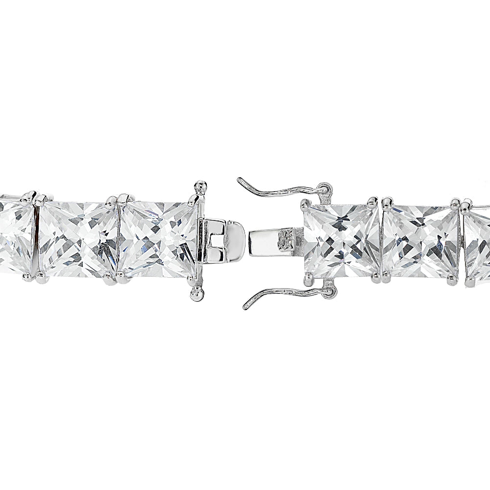 Sterling Silver Princess-cut Cubic  Zirconia 6x6mm Tennis Bracelet-2