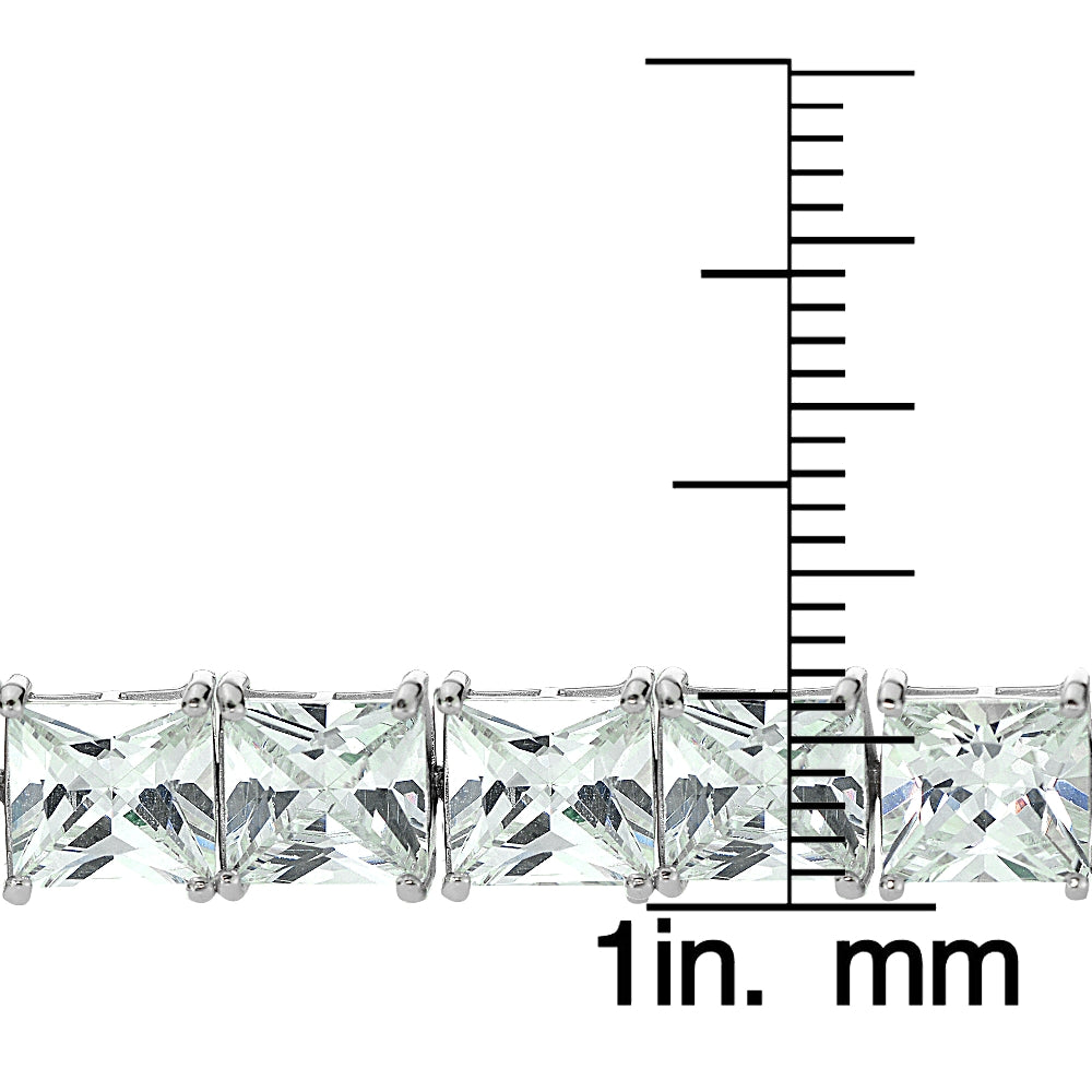 Sterling Silver Princess-cut Cubic  Zirconia 6x6mm Tennis Bracelet-3