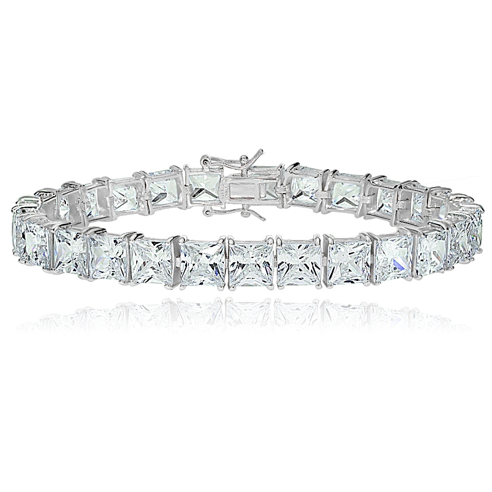 Sterling Silver Princess-cut Cubic  Zirconia 7x7mm Tennis Bracelet
