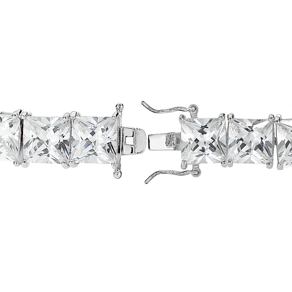 Sterling Silver Princess-cut Cubic  Zirconia 7x7mm Tennis Bracelet-2