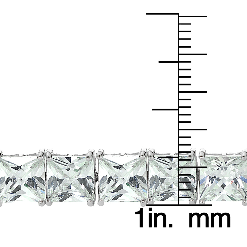 Sterling Silver Princess-cut Cubic  Zirconia 7x7mm Tennis Bracelet-3