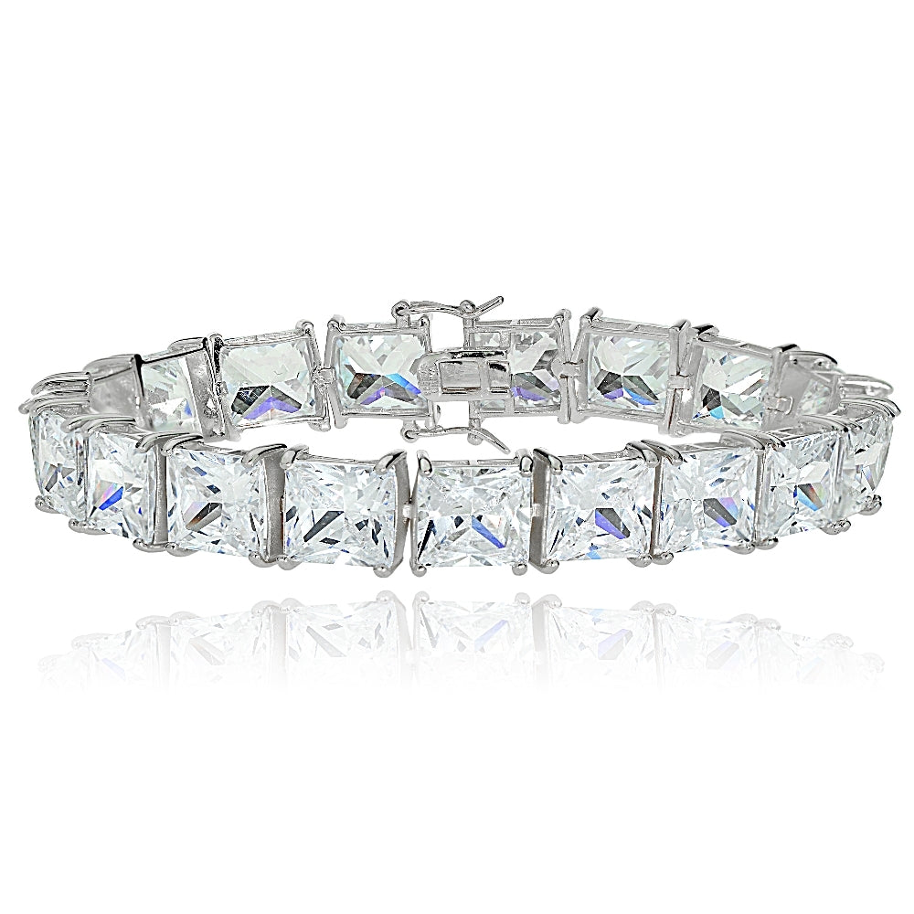 Sterling Silver Princess-cut Cubic  Zirconia 8x8mm Tennis Bracelet