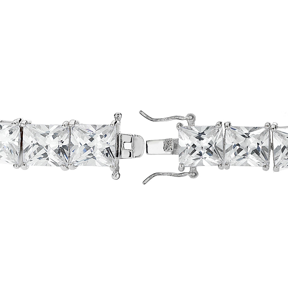 Sterling Silver Princess-cut Cubic  Zirconia 8x8mm Tennis Bracelet-2