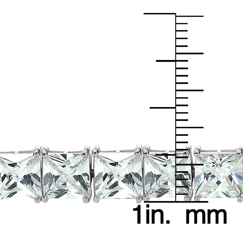 Sterling Silver Princess-cut Cubic  Zirconia 8x8mm Tennis Bracelet-3