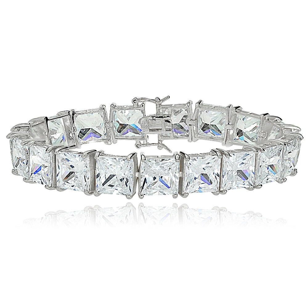 Sterling Silver Princess-cut Cubic  Zirconia 9x9mm Tennis Bracelet