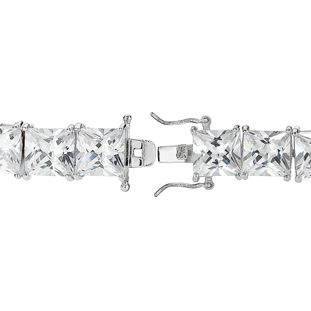 Sterling Silver Princess-cut Cubic  Zirconia 9x9mm Tennis Bracelet
