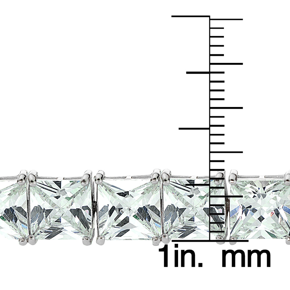 Sterling Silver Princess-cut Cubic  Zirconia 9x9mm Tennis Bracelet-3