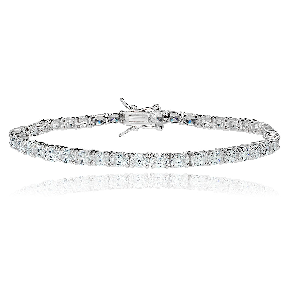 Sterling Silver Oval Cubic  Zirconia 4x3mm Tennis Bracelet