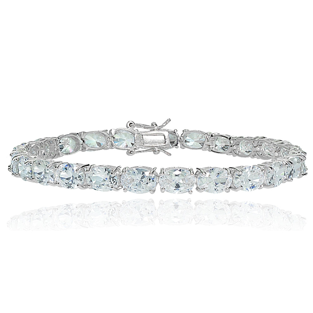 Sterling Silver Oval Cubic  Zirconia 7x5mm Tennis Bracelet