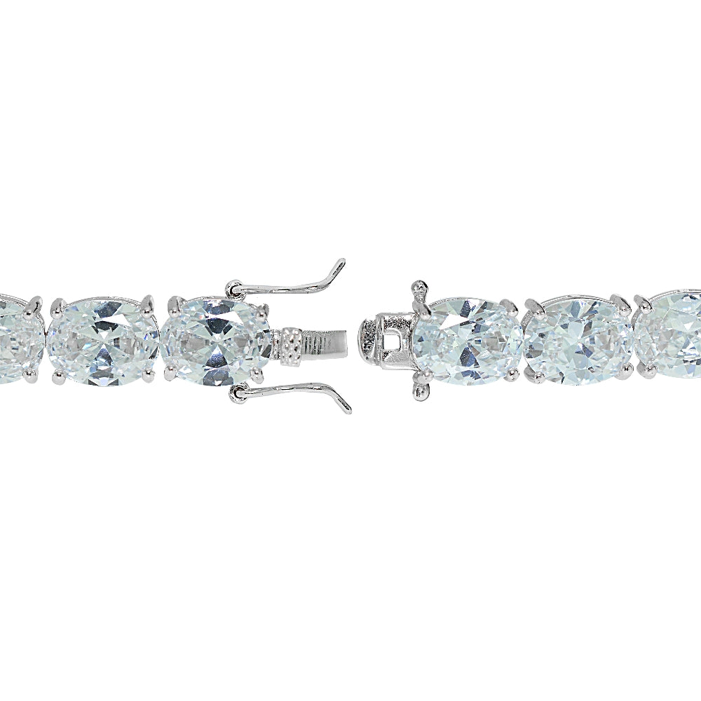 Sterling Silver Oval Cubic  Zirconia 9x7mm Tennis Bracelet-2