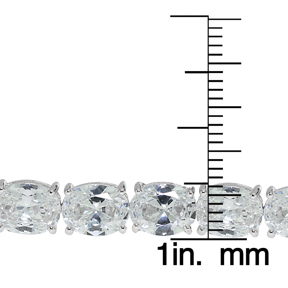 Sterling Silver Oval Cubic  Zirconia 9x7mm Tennis Bracelet-3