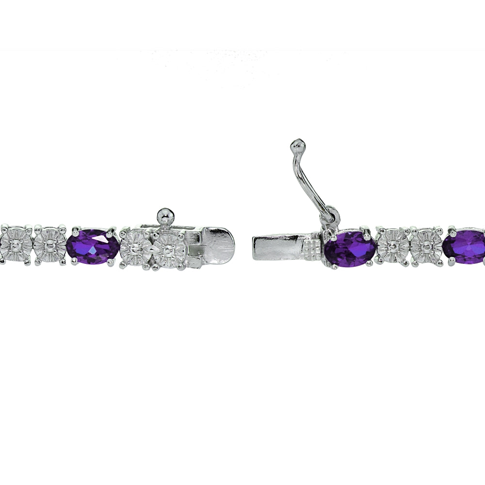 Sterling Silver 4.5ct African Amethyst and Diamond Accent Oval Tennis Bracelet-2
