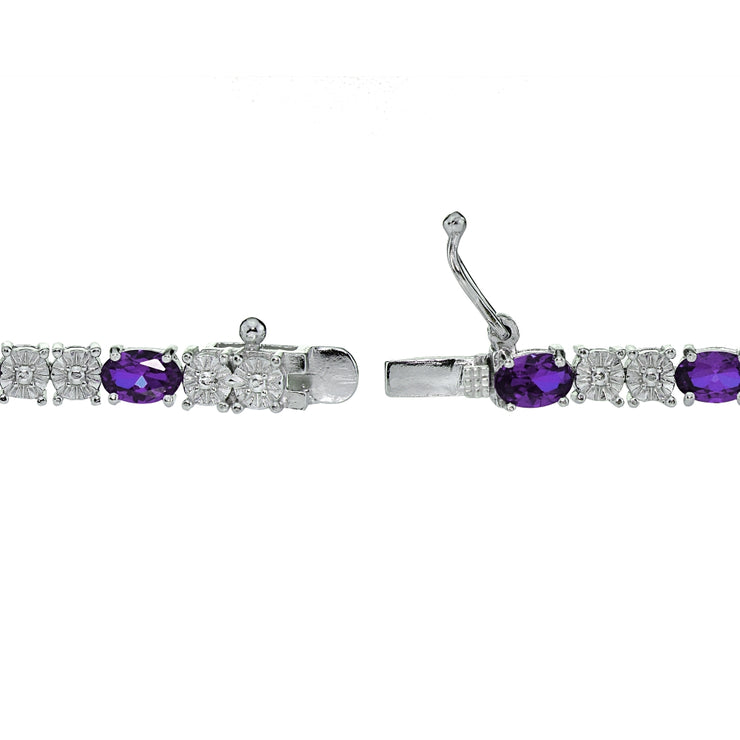 Sterling Silver 4.5ct African Amethyst and Diamond Accent Oval Tennis Bracelet