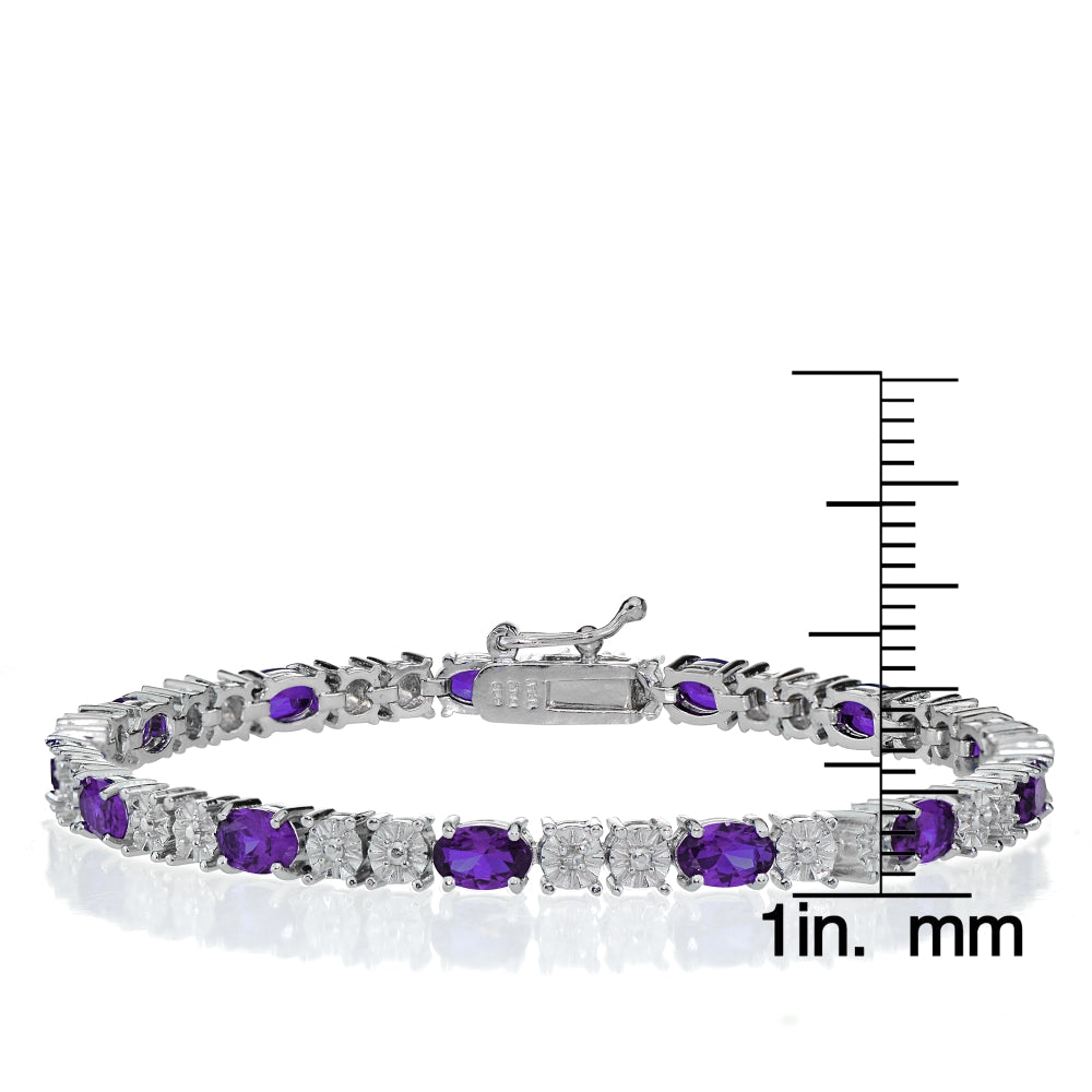 Sterling Silver 4.5ct African Amethyst and Diamond Accent Oval Tennis Bracelet-3
