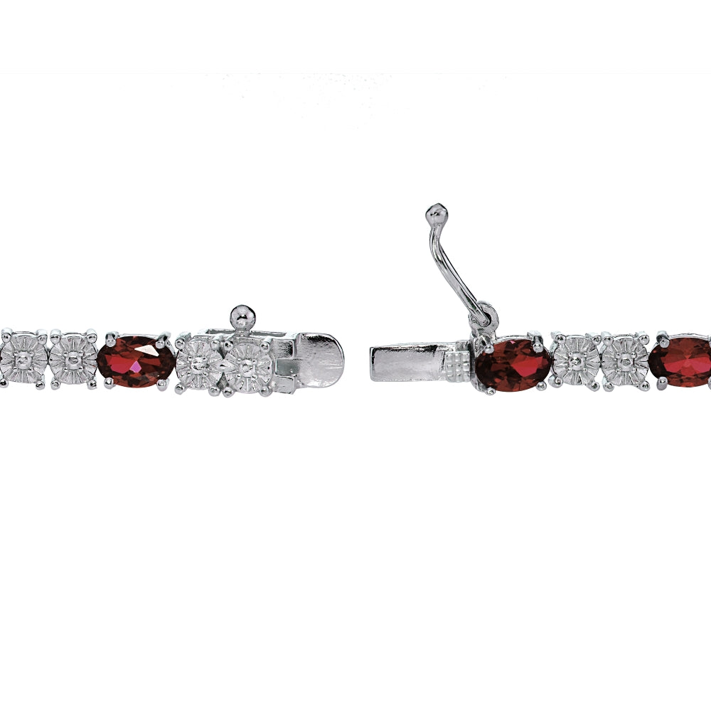 Sterling Silver 6.5ct African Garnet and Diamond Accent Oval Tennis Bracelet-2