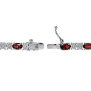 Sterling Silver 6.5ct African Garnet and Diamond Accent Oval Tennis Bracelet