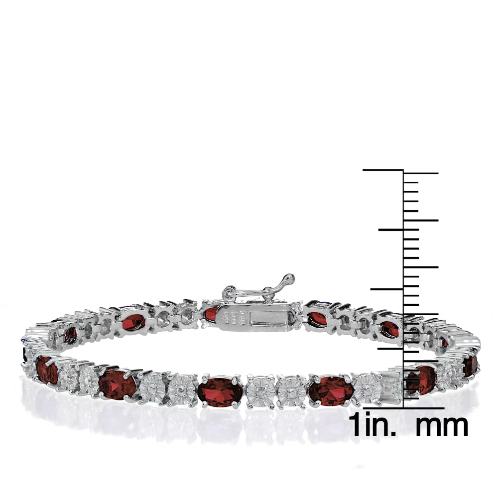Sterling Silver 6.5ct African Garnet and Diamond Accent Oval Tennis Bracelet-3