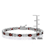 Sterling Silver 6.5ct African Garnet and Diamond Accent Oval Tennis Bracelet