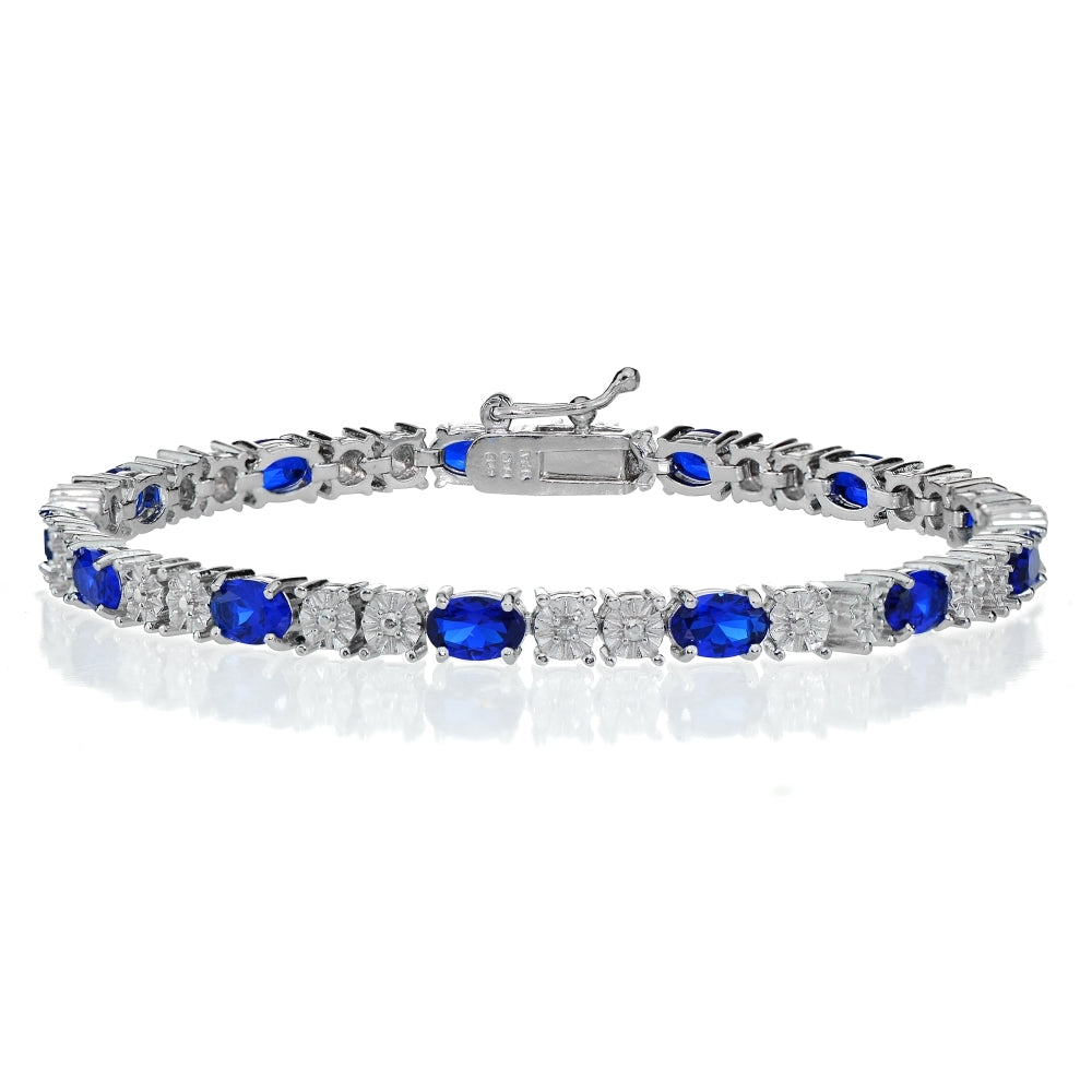 Sterling Silver 4.7ct Created Sapphire and Diamond Accent Oval Tennis Bracelet