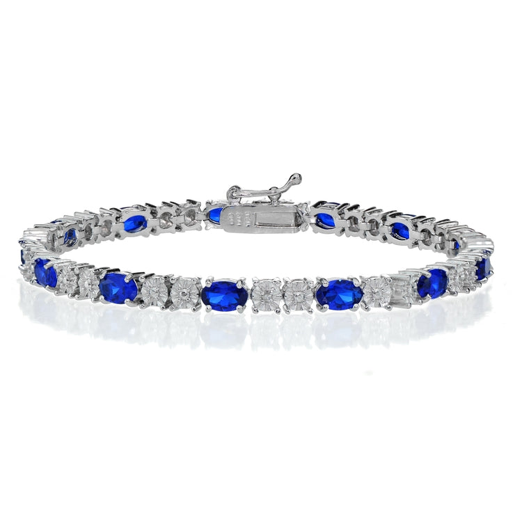 Sterling Silver 4.7ct Created Sapphire and Diamond Accent Oval Tennis Bracelet