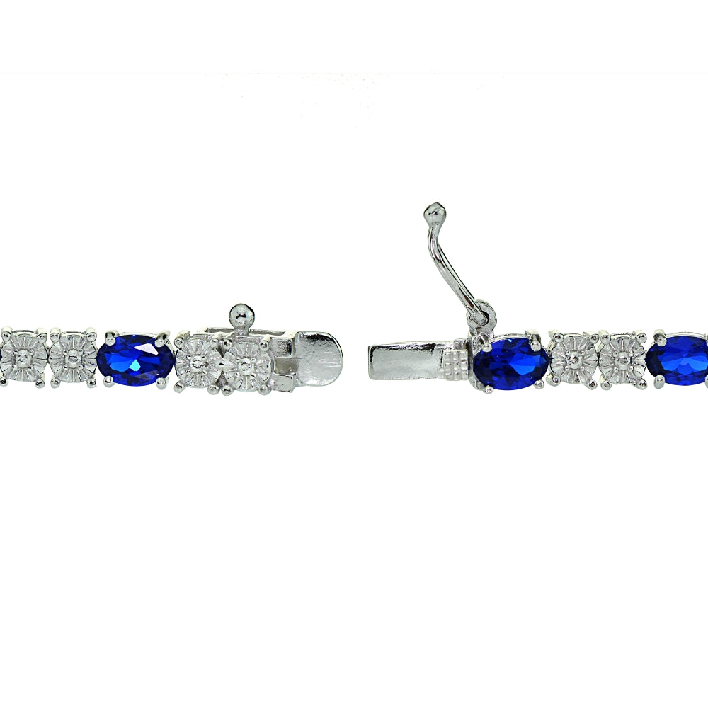 Sterling Silver 4.7ct Created Sapphire and Diamond Accent Oval Tennis Bracelet-2