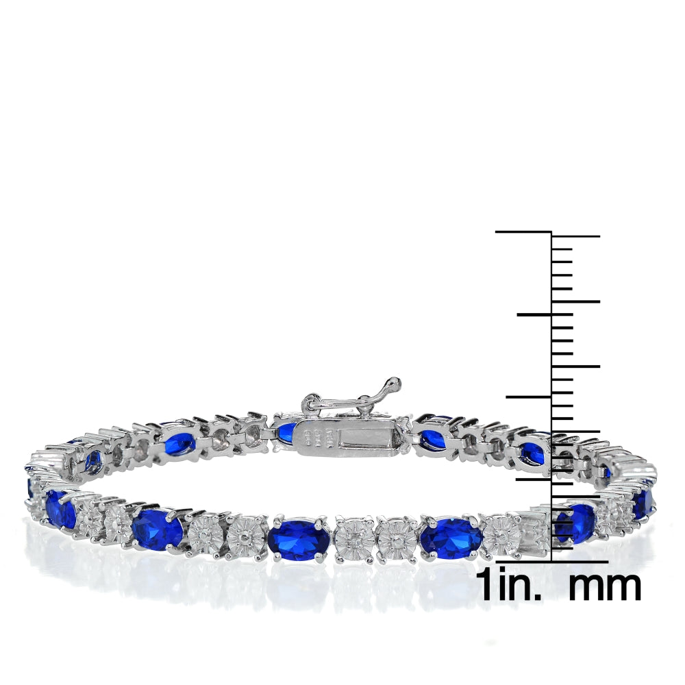 Sterling Silver 4.7ct Created Sapphire and Diamond Accent Oval Tennis Bracelet-3