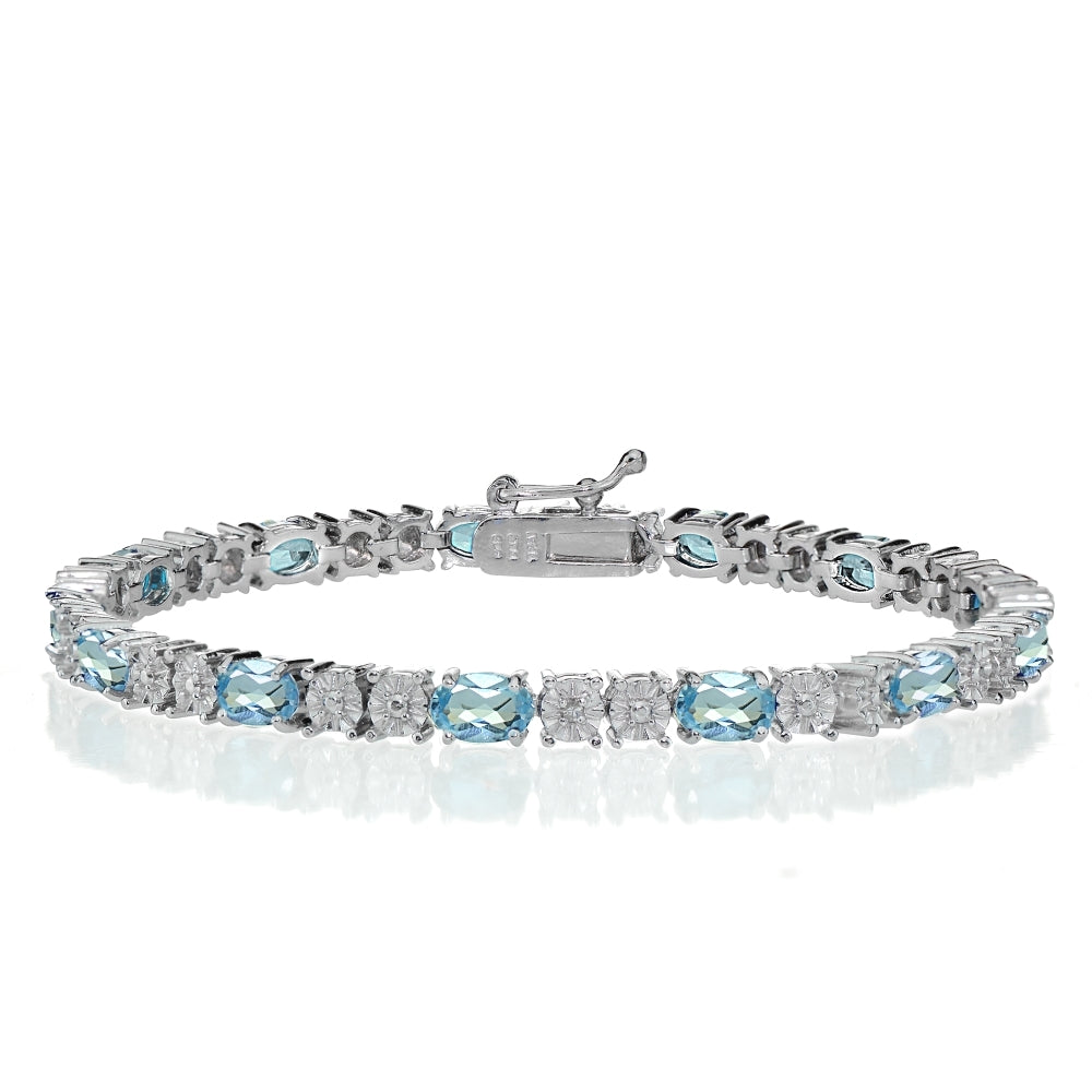 Sterling Silver 6.5ct Blue Topaz and Diamond Accent Oval Tennis Bracelet
