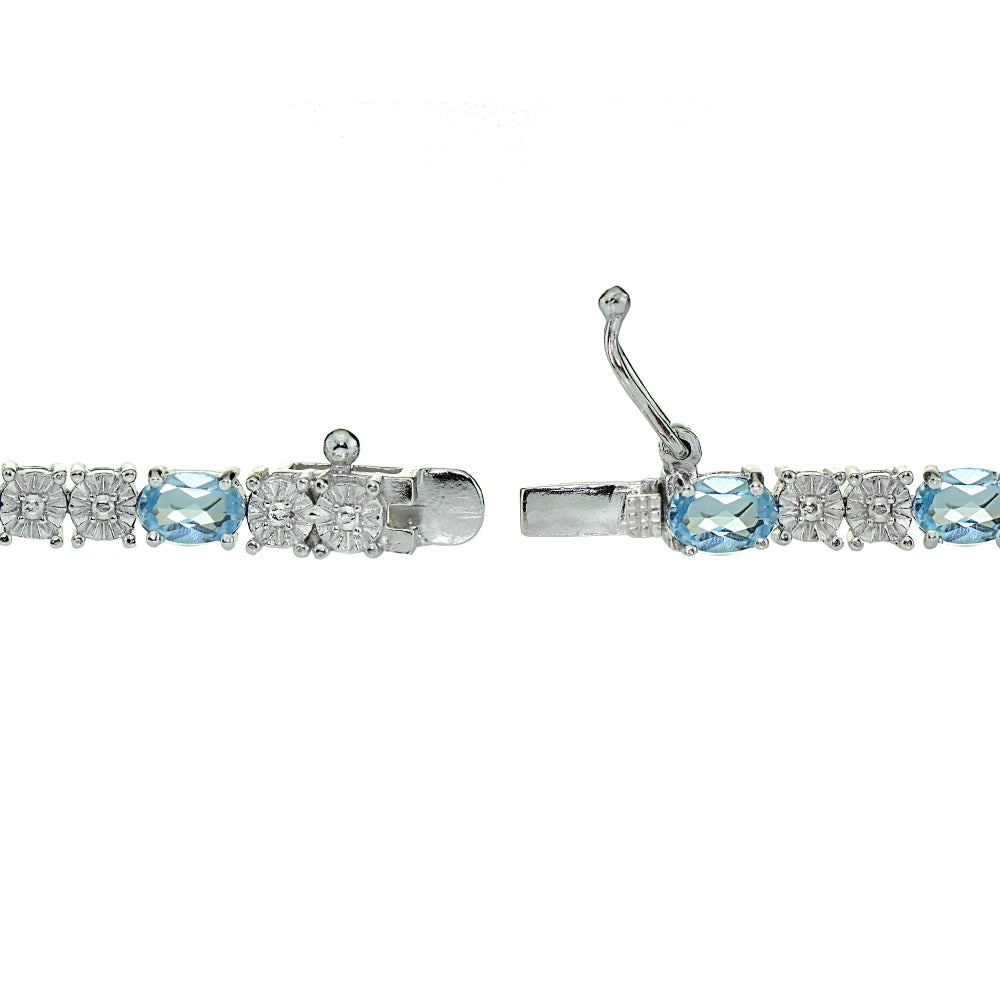 Sterling Silver 6.5ct Blue Topaz and Diamond Accent Oval Tennis Bracelet-2