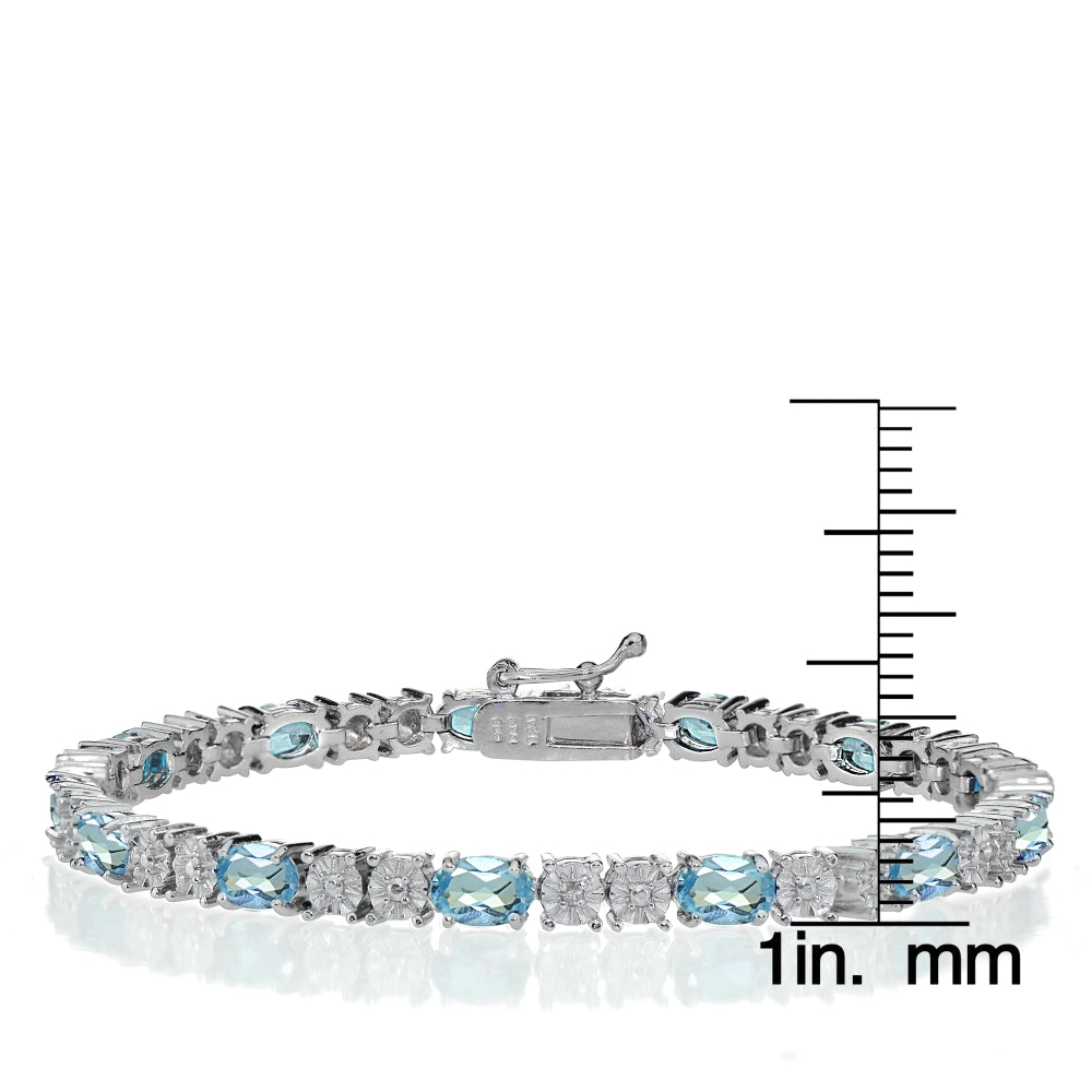 Sterling Silver 6.5ct Blue Topaz and Diamond Accent Oval Tennis Bracelet-3