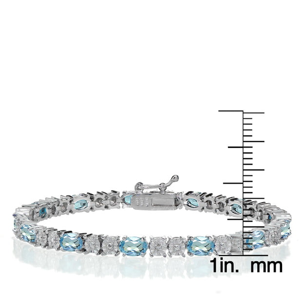 Sterling Silver 6.5ct Blue Topaz and Diamond Accent Oval Tennis Bracelet