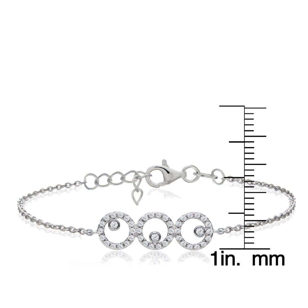 Sterling Silver Cubic  Zirconia Triple Circle Dainty Chain Bracelet-3