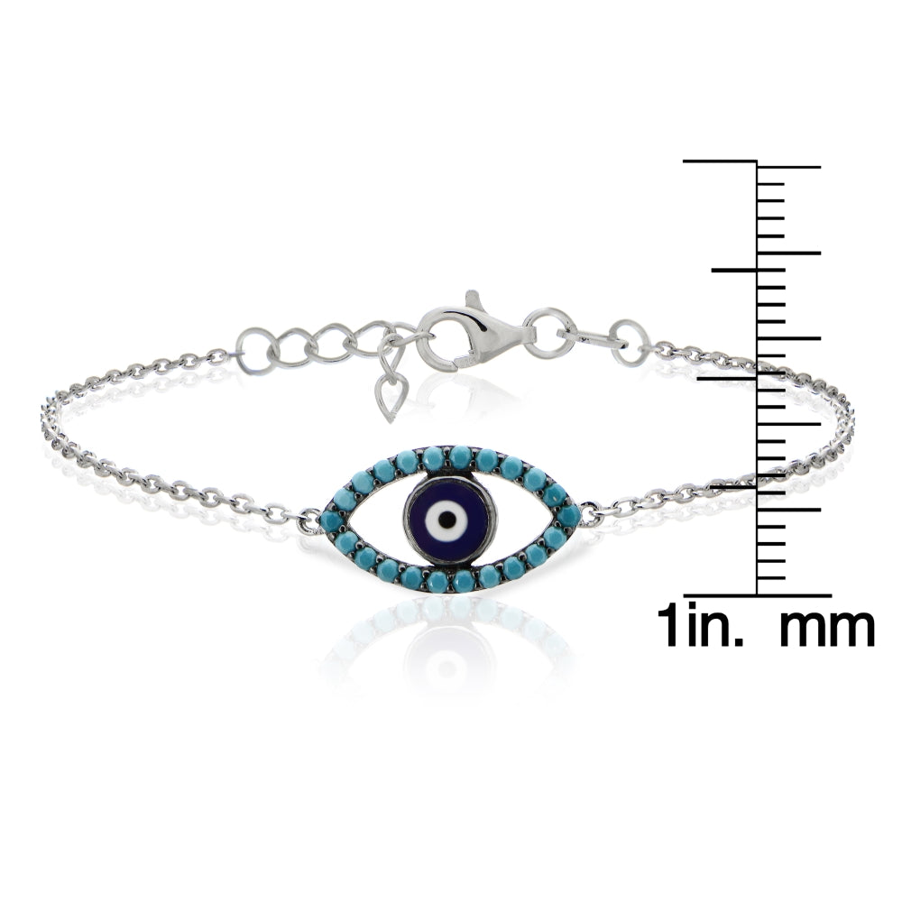Sterling Silver Nano Created Turquoise Evil Eye Chain Bracelet-3