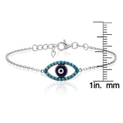 Sterling Silver Nano Created Turquoise Evil Eye Chain Bracelet