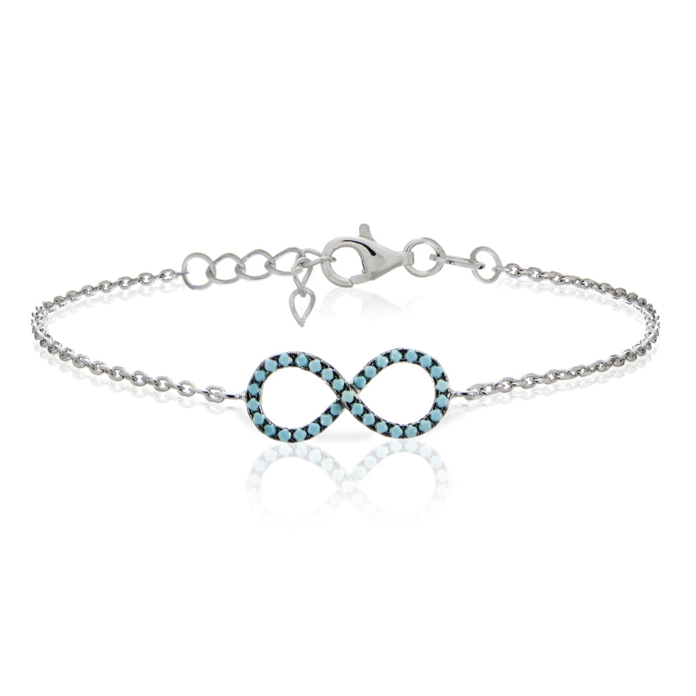 Sterling Silver Nano Created Turquoise Infinity Chain Bracelet