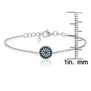 Sterling Silver Nano Created Turquoise and Cubic Zirconia Round Evil Eye Bracelet