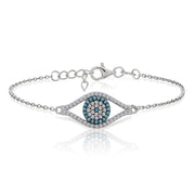 Sterling Silver Nano Created Turquoise and Cubic Zirconia Evil Eye Bracelet