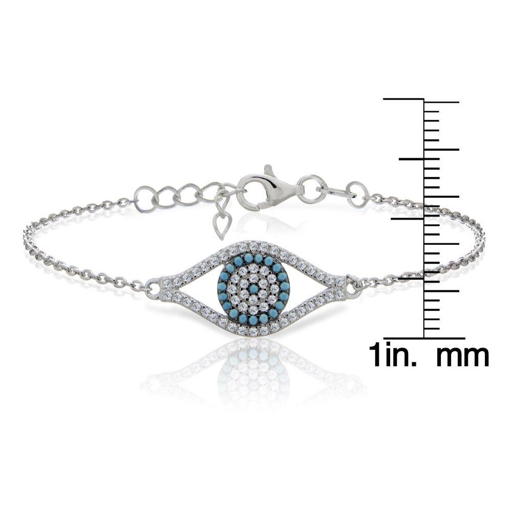 Sterling Silver Nano Created Turquoise and Cubic Zirconia Evil Eye Bracelet-3