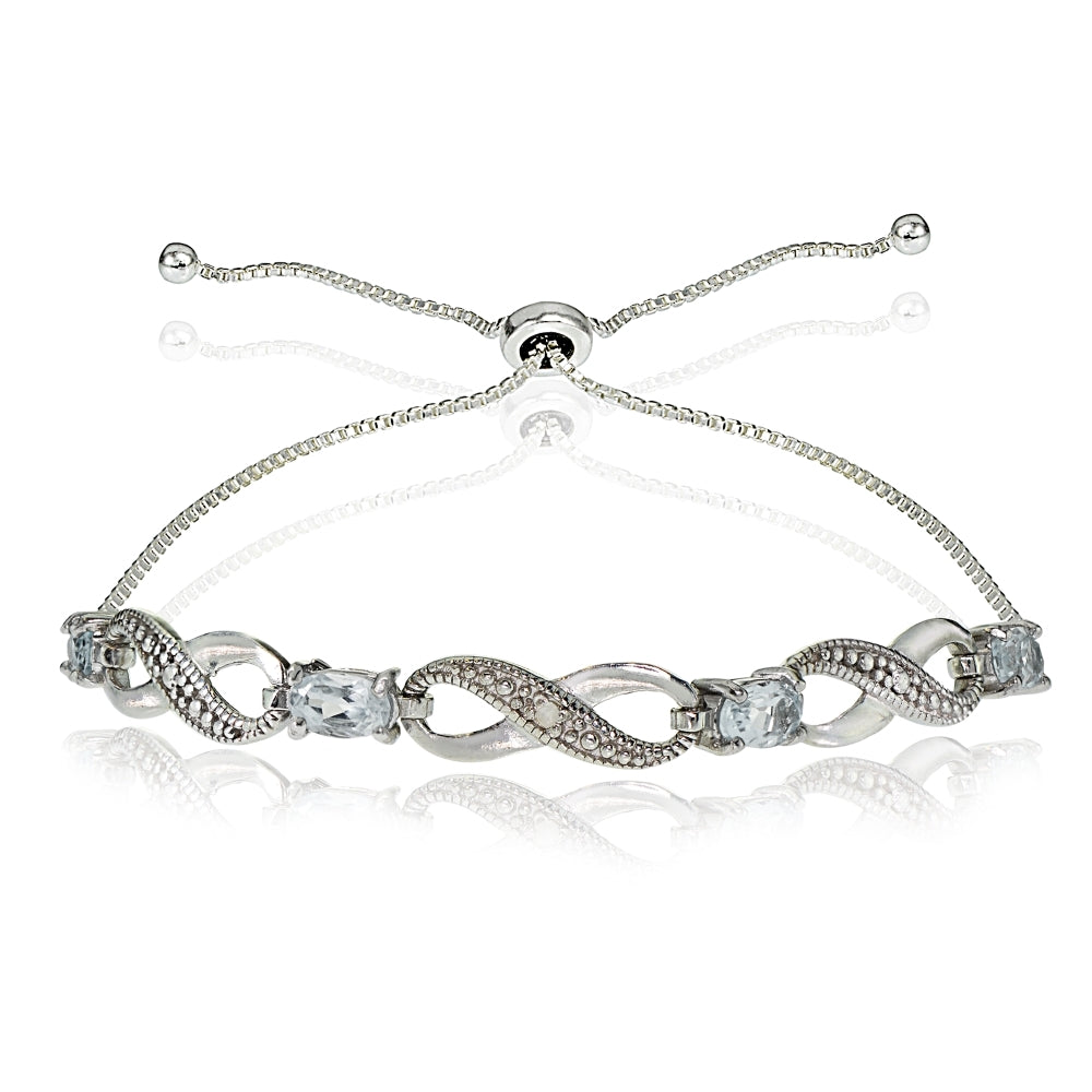Sterling Silver Aquamarine Figure 8 Infinity Adjustable Bolo Bracelet
