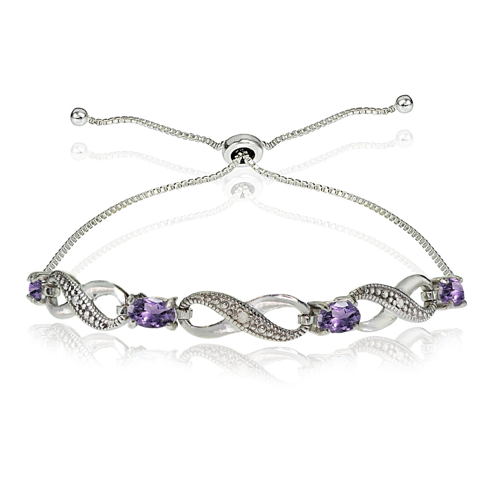 Sterling Silver Amethyst Figure 8 Infinity Adjustable Bolo Bracelet