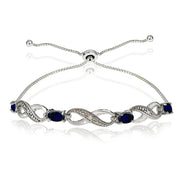 Sterling Silver Created Blue Sapphire Figure 8 Infinity Adjustable Bolo Bracelet