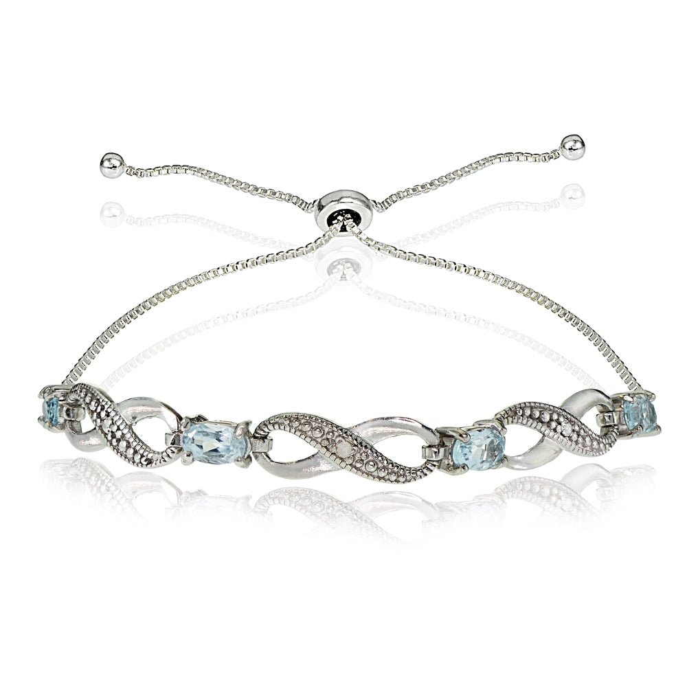 Sterling Silver Blue Topaz Figure 8 Infinity Adjustable Bolo Bracelet