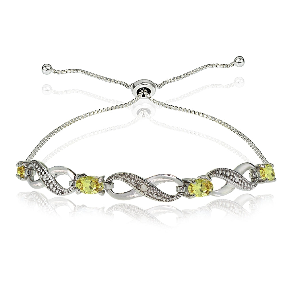 Sterling Silver Citrine Figure 8 Infinity Adjustable Bolo Bracelet