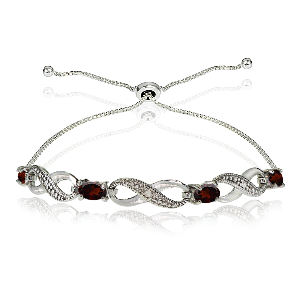 Sterling Silver Garnet Figure 8 Infinity Adjustable Bolo Bracelet