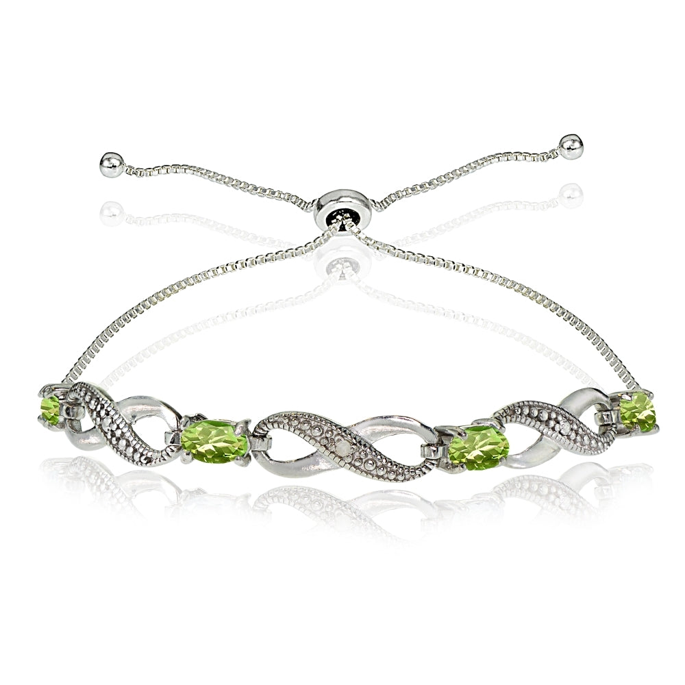 Sterling Silver Peridot Figure 8 Infinity Adjustable Bolo Bracelet