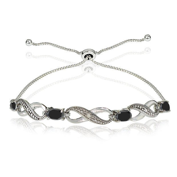 Sterling Silver Sapphire and Diamond Accent Infinity Adjustable Bracelet