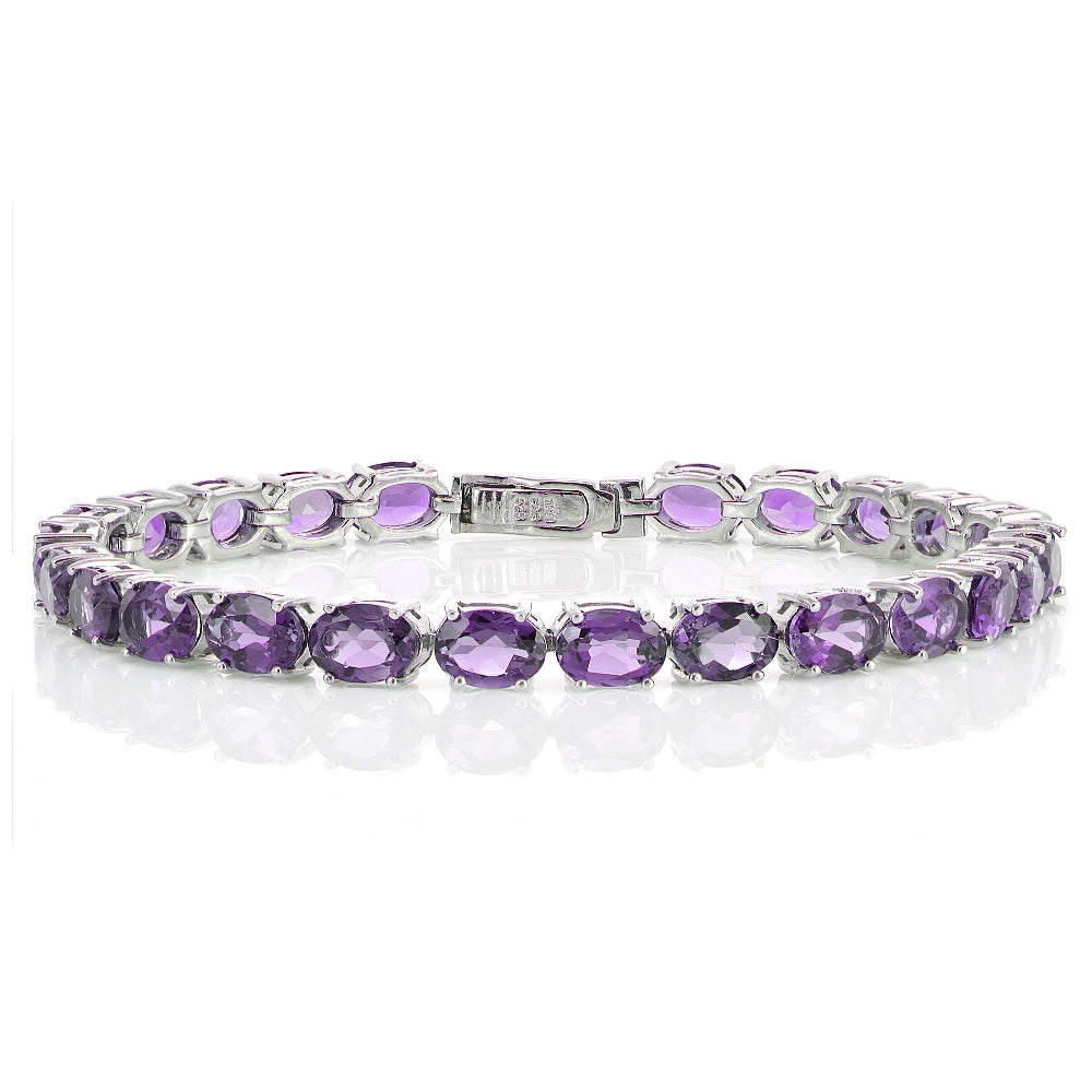 Sterling Silver 15ct Amethyst 7x5mm Oval Tennis Bracelet