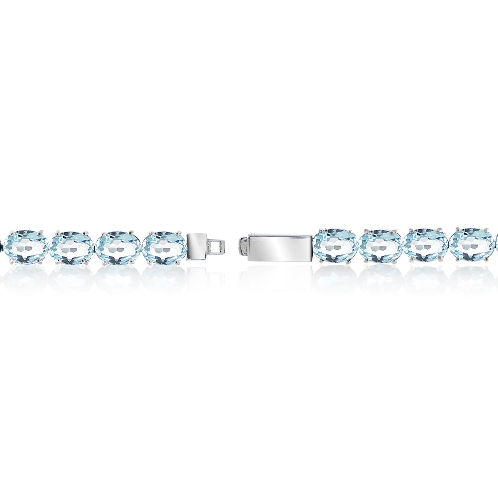 Sterling Silver 19.35ct Blue Topaz 7x5mm Oval Tennis Bracelet-2